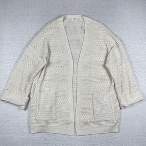 BKE Sweater Womens Large Cream Open Knit Cardigan Cozy‎ Neutral Duster Grandma